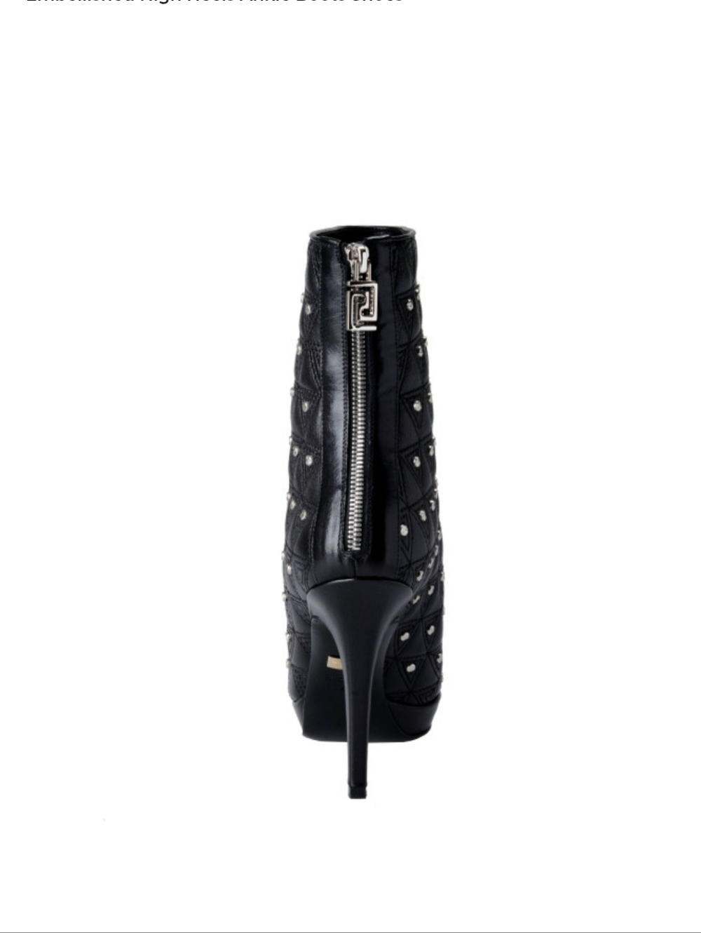 Versace Women's Leather Black Embellished High Heels Ankle Boots Shoes - Picture 5 of 13